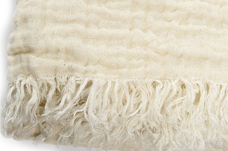 White Linen Blanket Plaid Bedspread Picnic Blanket Bed Etsy