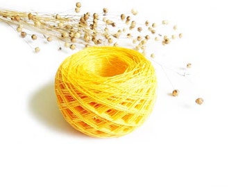 Linen yarn yellow, linen thread, linen natural 3ply yarn, thick yarn, crochet yarn