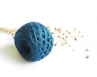 Linen dark turquoise yarn, linen thread, linen natural 3ply yarn, thick yarn, crochet yarn