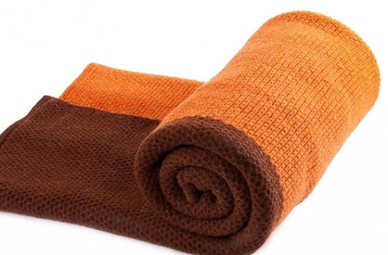 Brown-orange Merino wool blanket plaid bedspread natural | Etsy