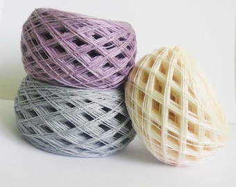 Lace weight yarn, lace weight thread, linen yarn  light grey, lilac, cream