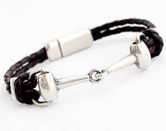 Equestrian bracelet, Horse bit leather bracelet, Equestrian Jewelry, Stirrup bangle, horse bit for men, equestrian for woman, horse for girl