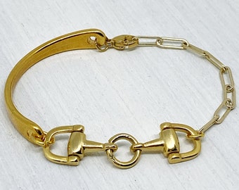 Bracciale horsebit in oro, braccialetto cavallo, regalo cavaliere cavallo, braccialetto Snaffle bit, braccialetto a catena regolabile,