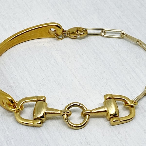 Gold horsebit bracelet, Horse bracelet, horse rider gift, Snaffle bit bangle, adjustable Chain Bracelet,