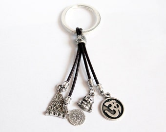 Buddha leather keychain, Ohm keychain, Yoga Keychain, OM Key chain, Buddhist Keychain, Zen Keychain, key holder, tassels keychain, bag charm