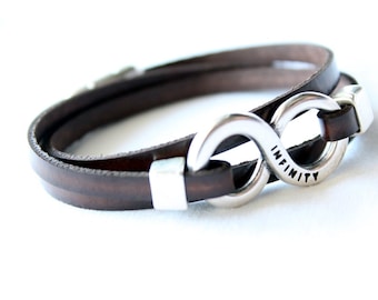 Vegan Infinity Faux Leather Bracelet, Triple Wrap bracelet, For men, for women