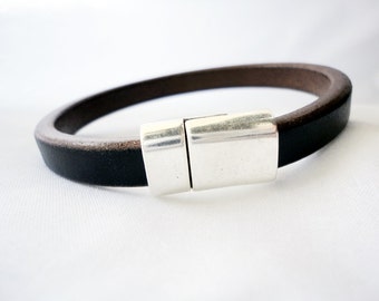 Mens leather wristband, Urban bracelet, Mens Leather Bracelet, half round leather, Women leather bracelet,