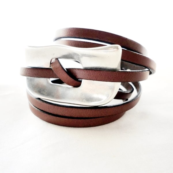 Leather wrap bracelet, multi strand cuff, layering bracelet, Unisex men jewelry, women gift, magnetic clasp
