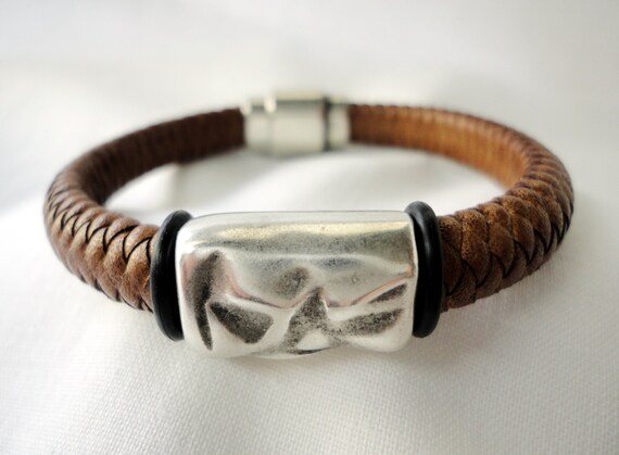 Items similar to Men's camel leather bracelet, Licorice Spanish Leather ...