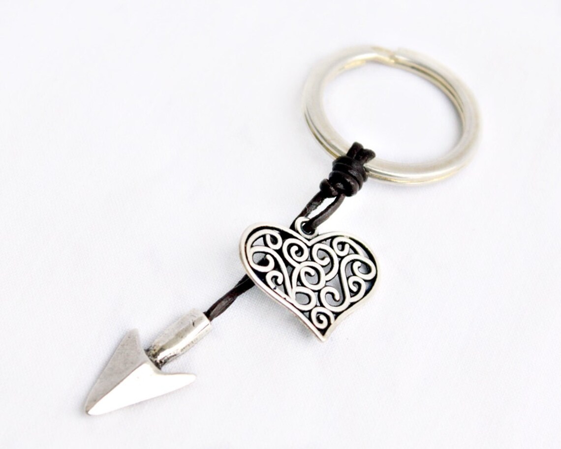 Arrowhead Leather Keychain Arrowhead and Heart Tassel Key Etsy