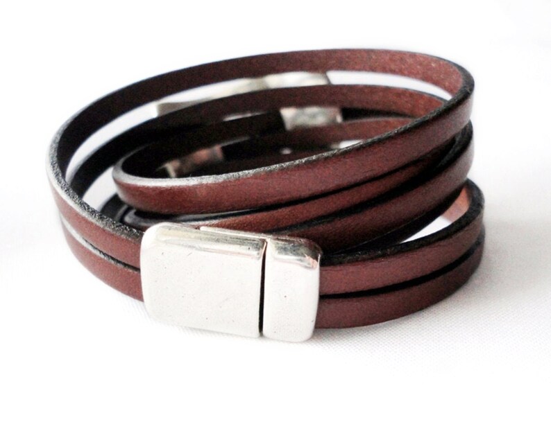 Leather Wrap Bracelet Multi Strand Cuff Layering Bracelet Etsy