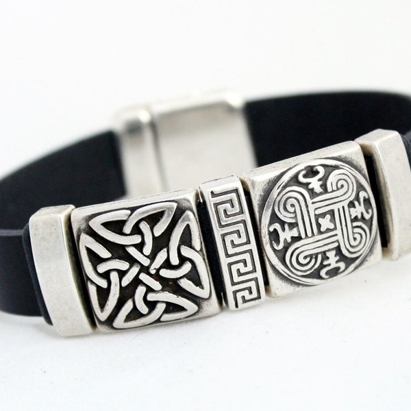 Celtic jewelry, Nordic bracelet, celtic leather Bracelet for men, for women, silver celtic knot, Gaelic Bracelet, Ireland jewelry,