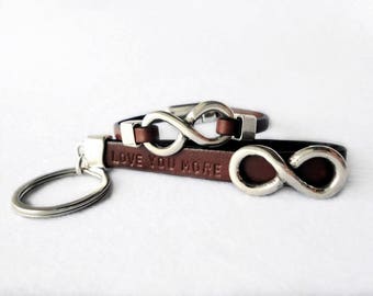 Infinity couple Personalized leather, Set keychain and bracelet for him and her, gift idea for couples, matching jewelry, leather and silver