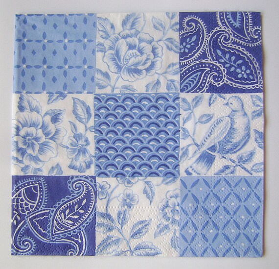 Items similar to Blue White Paper Napkin For Decoupage Scrapbooking
