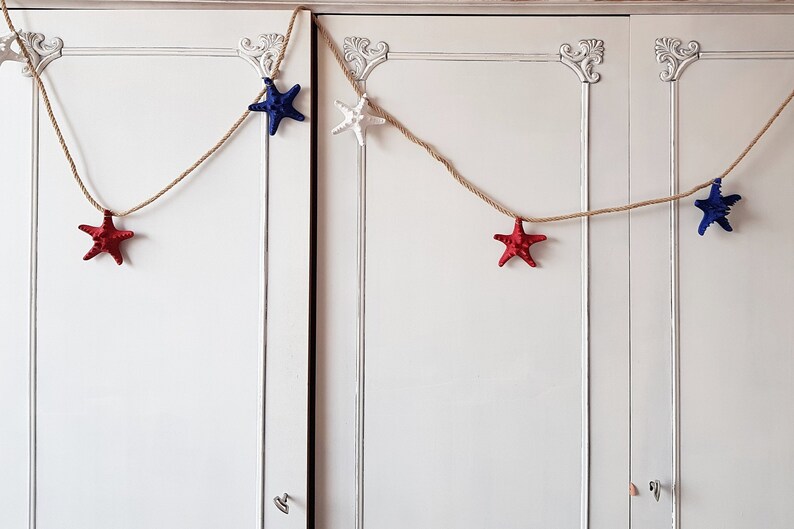 July 4th Party Decor Navy Red and White Stars Starfish Garland Summer BBQ Party Nautical Beach Wedding Birthday Baby Shower Nursery