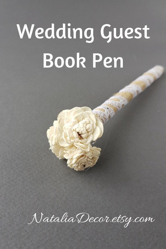Guest Book Pen Holder Wedding Pen Rustic Guestbook Pens Rustic Holder  Burlap Pen Flower Wedding Pen Shabby Chic Pen 