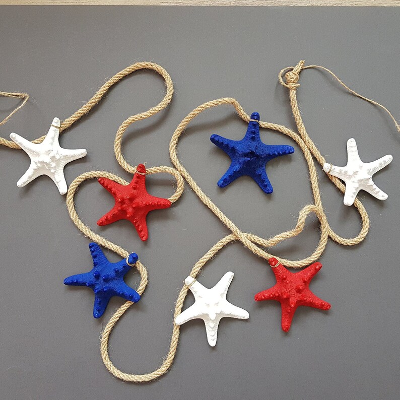 July 4th Party Decor Navy Red and White Stars Starfish Garland Summer BBQ Party Nautical Beach Wedding Birthday Baby Shower Nursery