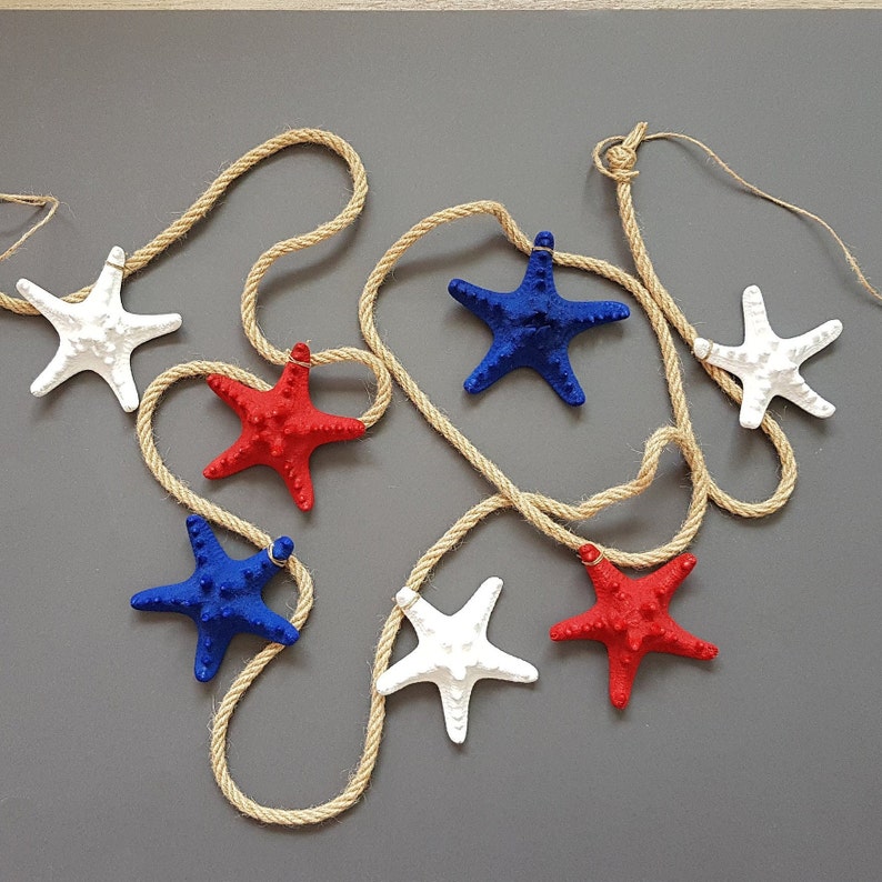 July 4th Party Decor Navy Red and White Stars Starfish Garland Summer BBQ Party Nautical Beach Wedding Birthday Baby Shower Nursery