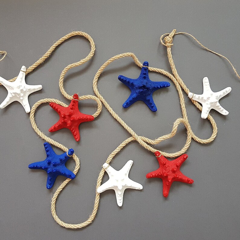 July 4th Party Decor Navy Red and White Stars Starfish Garland Summer BBQ Party Nautical Beach Wedding Birthday Baby Shower Nursery