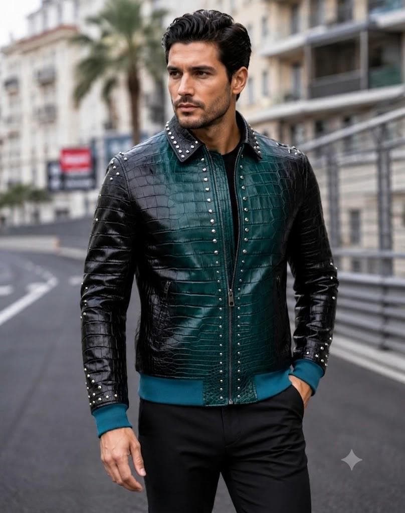 Blue Crocodile Leather Jacket - Etsy