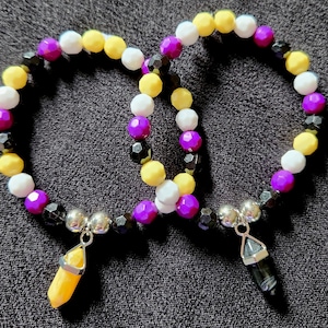 Non-Binary Pride Beaded Crystal Charm Bracelet