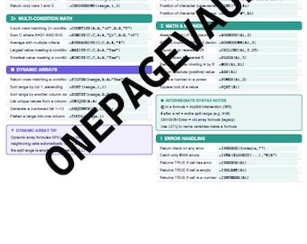 Intermediate Excel Formulas Cheat Sheet | Quick Reference | Printable PDF