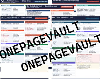 Data Stack Cheat Sheet Bundle (5 PDFs) | Python/SQL/dbt/Databricks/Git | Data Engineer Reference Set