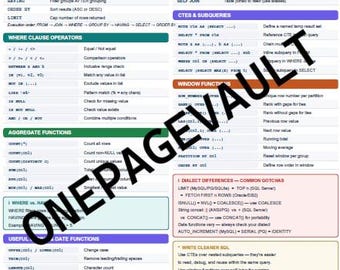 Sql-Spickzettel | Anfänger bis Fortgeschrittene Kurzanleitung | Druckbare PDF | Verknüpft CTEs Fenster Funktionen