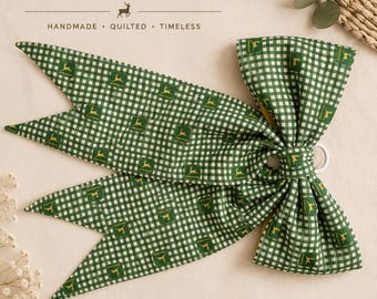 Large Handmade John Deere Quilted Bow Decoration | Farmhouse Barn Door Hanger Porch Decor
