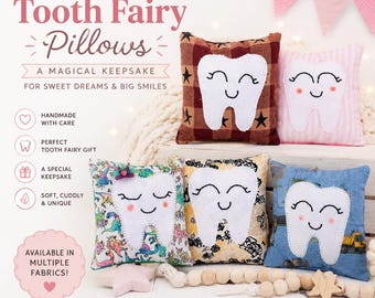 Handmade Tooth Fairy Pillow | Magical Keepsake, Embroidered Tooth Design, Hanging Ribbon
