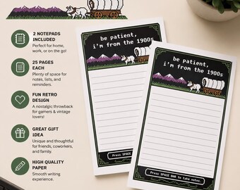 Retro Pixel Art Notepad Set | "Be Patient, I'm From 1900s" Memo Pads (2-Pack)