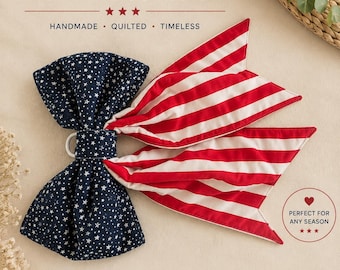 Large Handmade American Flag Quilted Bow Decoration | Door Hanger Porch Decor