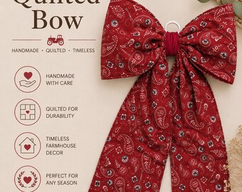 Large Handmade Farmall Quilted Bow Decoration | Farmhouse Barn Door Hanger Porch Decor