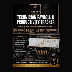 Auto-Werkstatt-Flag-Stunden-Rechner mit automatischem Techniker-Produktivitäts-KPI-Dashboard