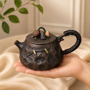 Handgemaakte theepot van puur koper, Wabi Sabi, rustieke Gongfu theepot, ambachtelijk Chinees theeceremonie cadeau.