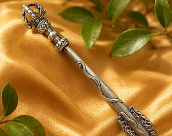 Manjushri Wisdom Sword Pendant, Nepalese Nickel Silver Vajra Amulet, Tibetan Buddhist Necklace Charm