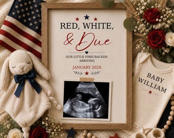 4th of July Pregnancy Announcement Template, Red White & Due, Editable Canva Baby Announcement, Patriotic Pregnancy Reveal, Digital Download