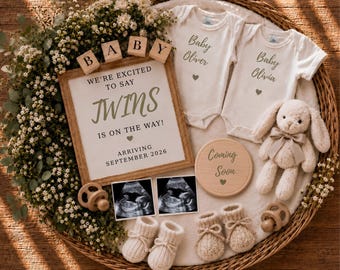 Twin Baby Announcement Template, Double The Love Pregnancy Reveal, Editable Canva Sign, Twins Ultrasound Announcement, Neutral Baby Reveal