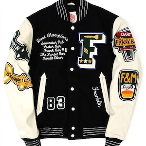 Vintage Pasadena Bulldogs Varsity Jacket Black and Cream Leather Letterman Jacket Embroidered Patches Unisex Bomber Jacket Streetwear