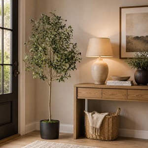 Artificial Olive Tree 5FT Faux Indoor Plant, Realistic Olive Tree in Pot, Mediterranean Decor, Large Fake Tree for Living Room, Office Decor