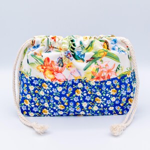 Knitting Project, Drawstring, Floral Yarn Storage Pouch, Handmade Lined Cotton Bag, Cottagecore Craft Gift image 3