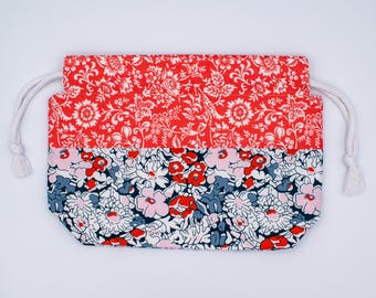 Knitting Project, Drawstring, Floral Yarn Storage Pouch, Handmade Lined Cotton Bag, Cottagecore Craft Gift