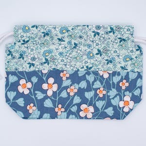 Knitting Project, Drawstring, Floral Yarn Storage Pouch, Handmade Lined Cotton Bag, Cottagecore Craft Gift image 1