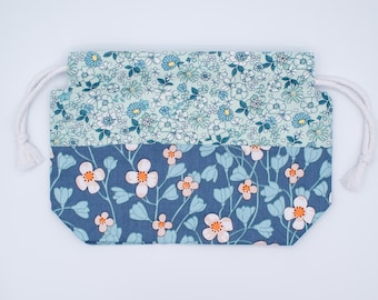 Knitting Project, Drawstring, Floral Yarn Storage Pouch, Handmade Lined Cotton Bag, Cottagecore Craft Gift