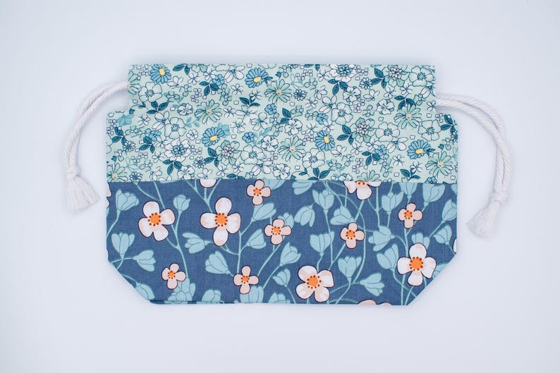 Knitting Project, Drawstring, Floral Yarn Storage Pouch, Handmade Lined Cotton Bag, Cottagecore Craft Gift image 1