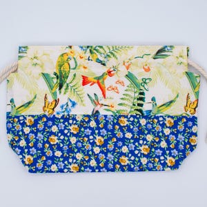 Knitting Project, Drawstring, Floral Yarn Storage Pouch, Handmade Lined Cotton Bag, Cottagecore Craft Gift image 1