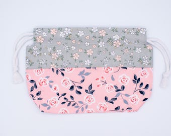 Knitting Project, Drawstring, Floral Yarn Storage Pouch, Handmade Lined Cotton Bag, Cottagecore Craft Gift