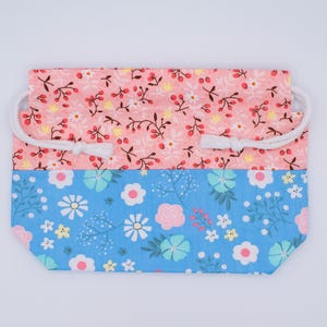 Knitting Project, Drawstring, Floral Yarn Storage Pouch, Handmade Lined Cotton Bag, Cottagecore Craft Gift image 2