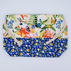 Knitting Project, Drawstring, Floral Yarn Storage Pouch, Handmade Lined Cotton Bag, Cottagecore Craft Gift image 2