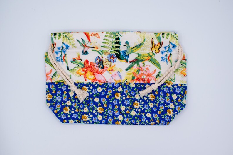 Knitting Project, Drawstring, Floral Yarn Storage Pouch, Handmade Lined Cotton Bag, Cottagecore Craft Gift image 2